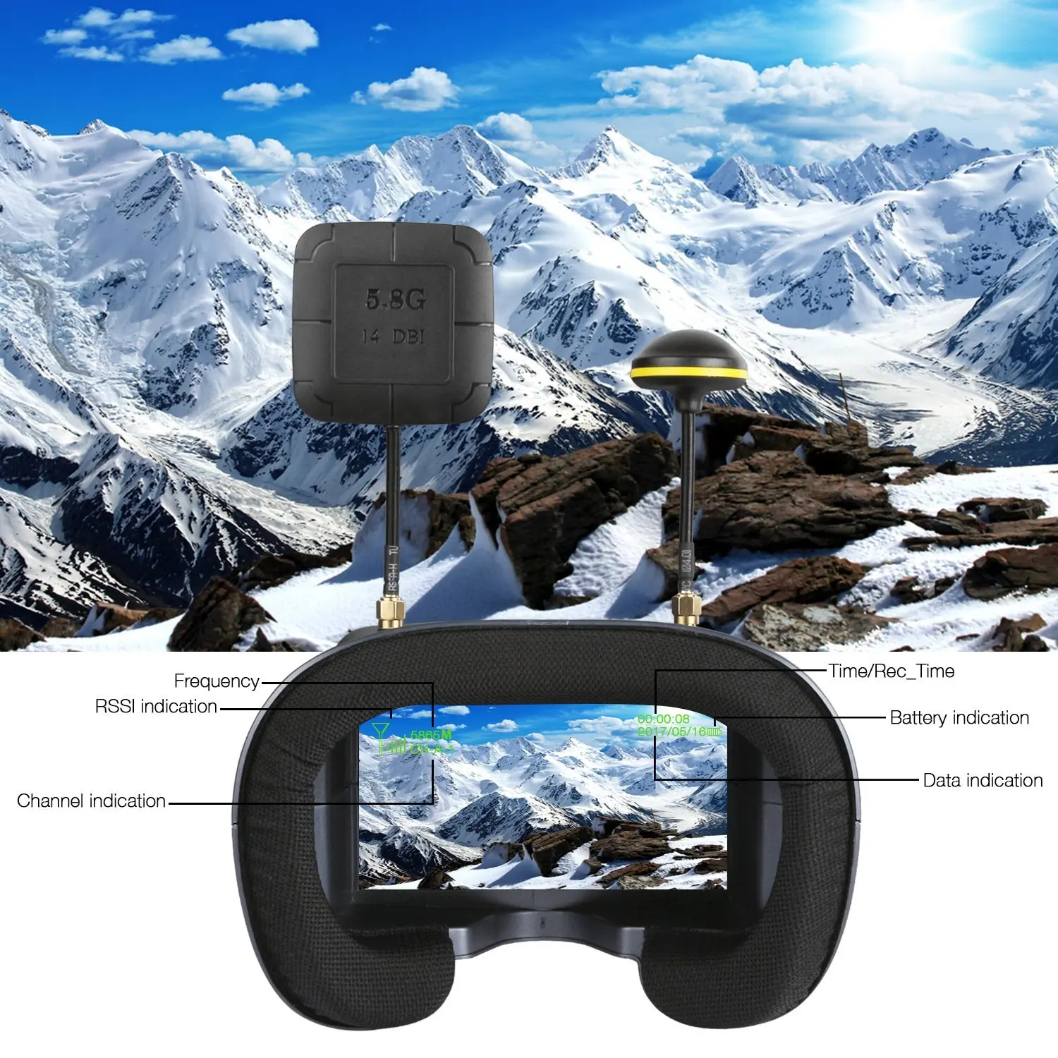FPV Goggles 008D 5.8G 40CH 4.3 - Drone Racing Goggles incelemesi ve fiyatı